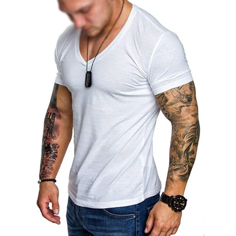 Men's Solid Color V-neck Pullover T-shirt 34484753X made by Manly