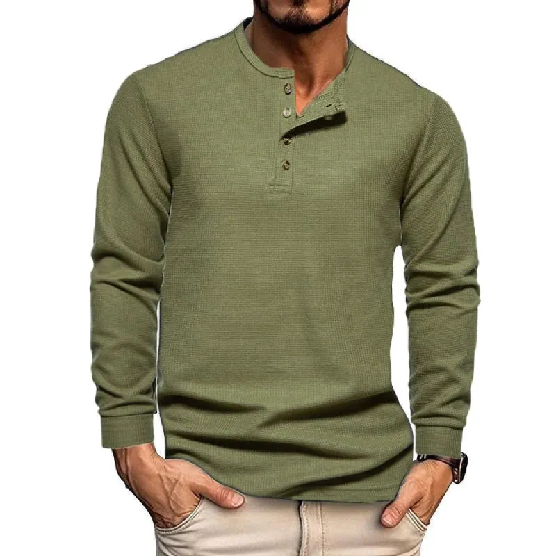 Men's Casual Solid Color Waffle Henley Collar Long Sleeve T-Shirt 28095775Y sold by Manly