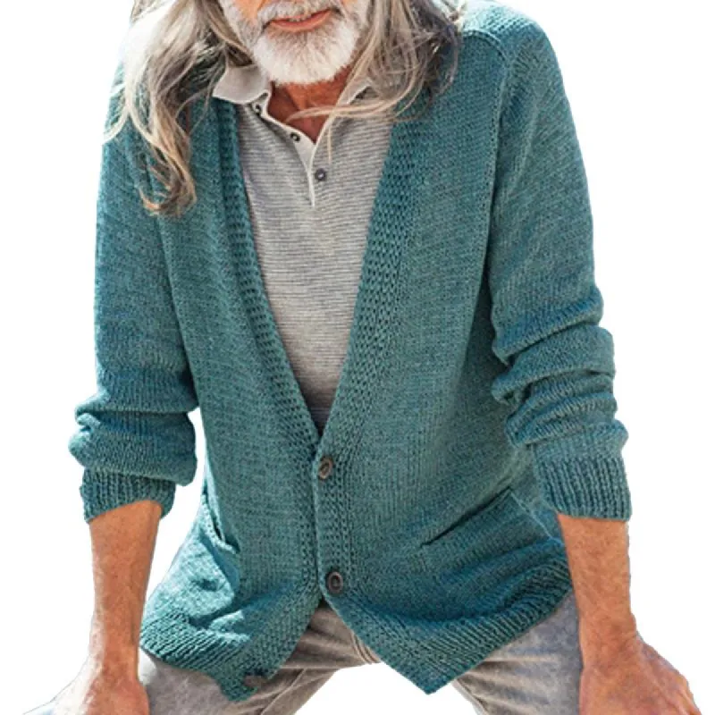 Men's Casual V-Neck Solid Color Single-Breasted Knitted Cardigan 94357944M sold by Manly