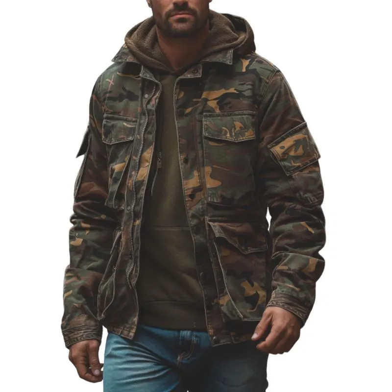 Men's Casual Outdoor Camouflage Lapel Multi-Pocket Single Breasted Jacket 84645804M sold by Manly