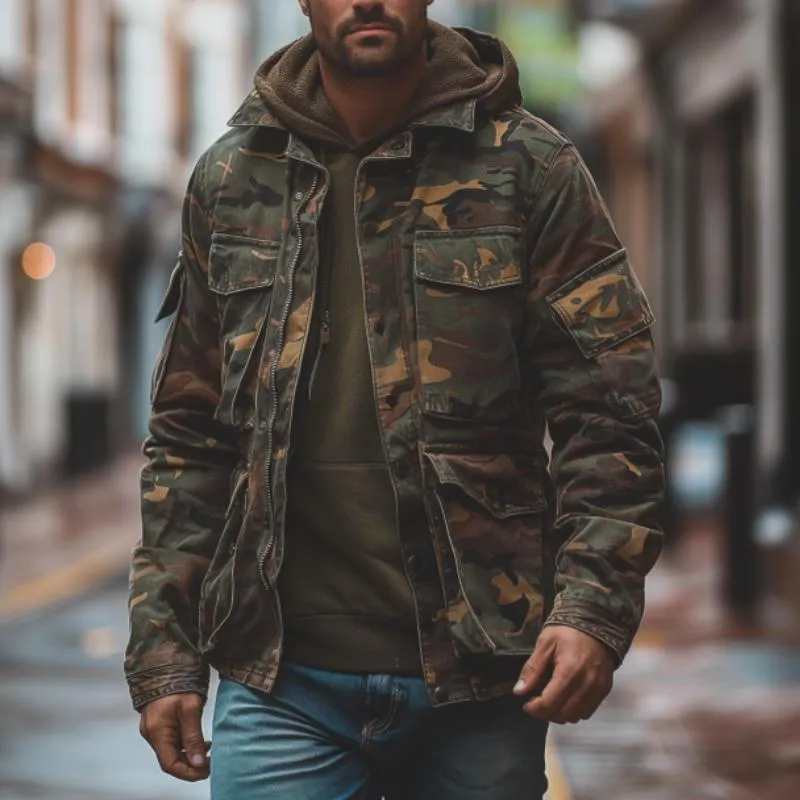Men's Casual Outdoor Camouflage Lapel Multi-Pocket Single Breasted Jacket 84645804M sold by Manly product image thumbnail 2