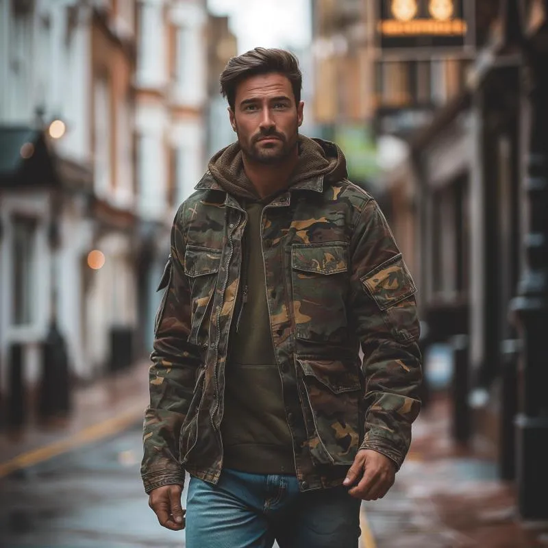Men's Casual Outdoor Camouflage Lapel Multi-Pocket Single Breasted Jacket 84645804M sold by Manly product image thumbnail 4