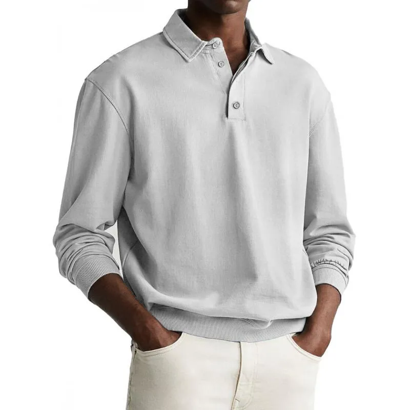 Men's Casual Cotton Blended Lapel Loose Long Sleeve Polo Shirt 58473426M sold by Manly product image thumbnail 3