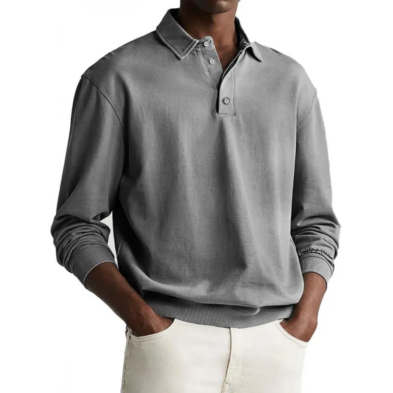 Men's Casual Cotton Blended Lapel Loose Long Sleeve Polo Shirt 58473426M sold by Manly product image thumbnail 2