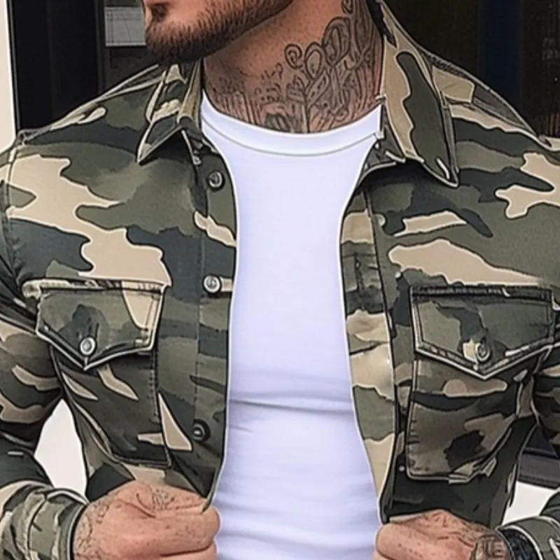 Men's Vintage Casual Camouflage Print Lapel Jacket 15640040TO sold by Manly product image thumbnail 3