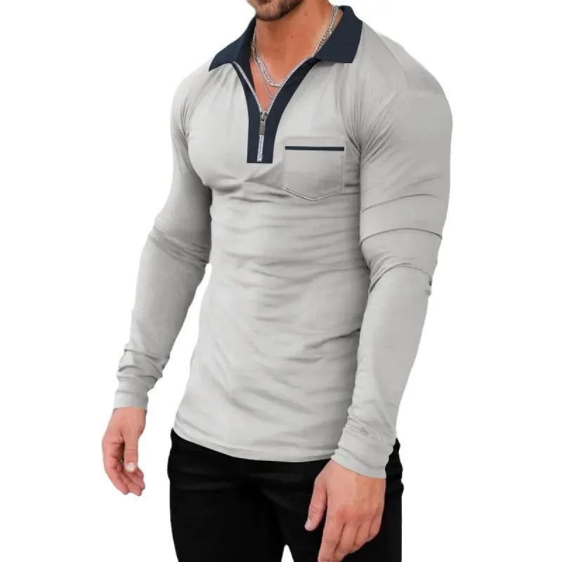 Men's Colorblock Lapel Long Sleeve Polo Shirt 51326398Z sold by Manly