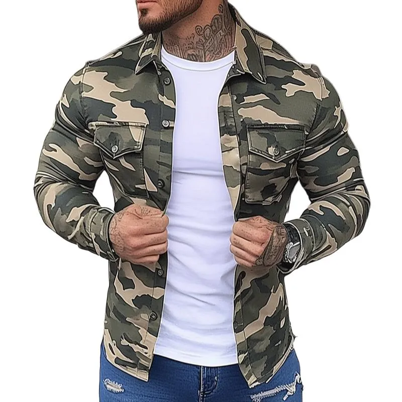 Men's Vintage Casual Camouflage Print Lapel Jacket 15640040TO sold by Manly