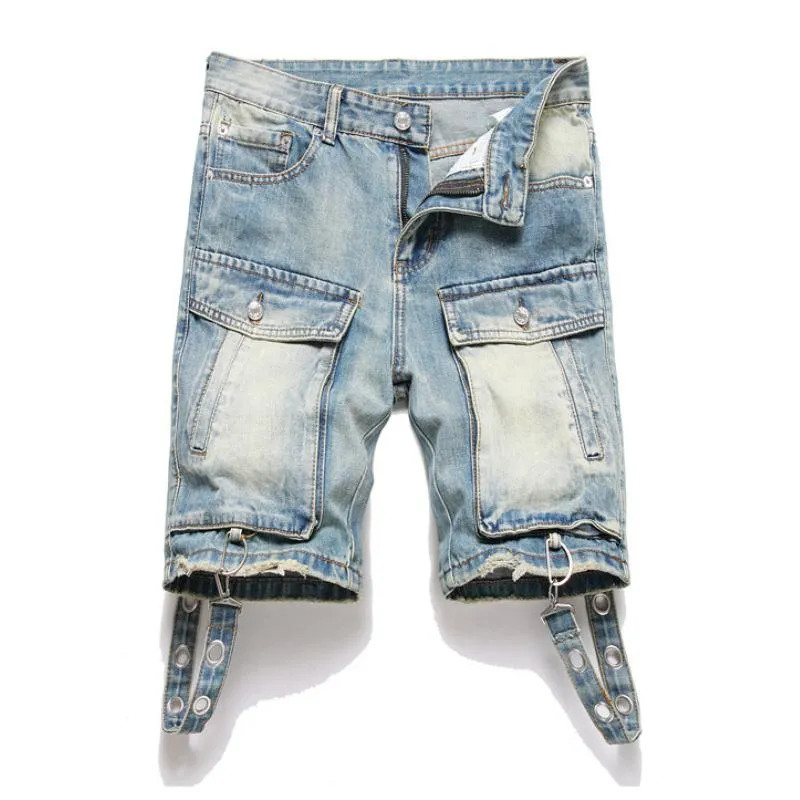 Men's Fashion Washed Multi-Pocket Loose Straight Denim Shorts 51613358M sold by Manly