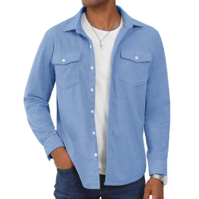 Men's Corduroy Long Sleeve Lapel Striped Casual Shirt Jacket 69947518Z sold by Manly