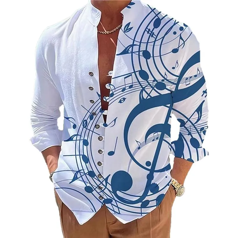 Men's Stand Collar Printed Musical Note Printed Button Long Sleeve Shirt 30315529X sold by Manly product image thumbnail 4