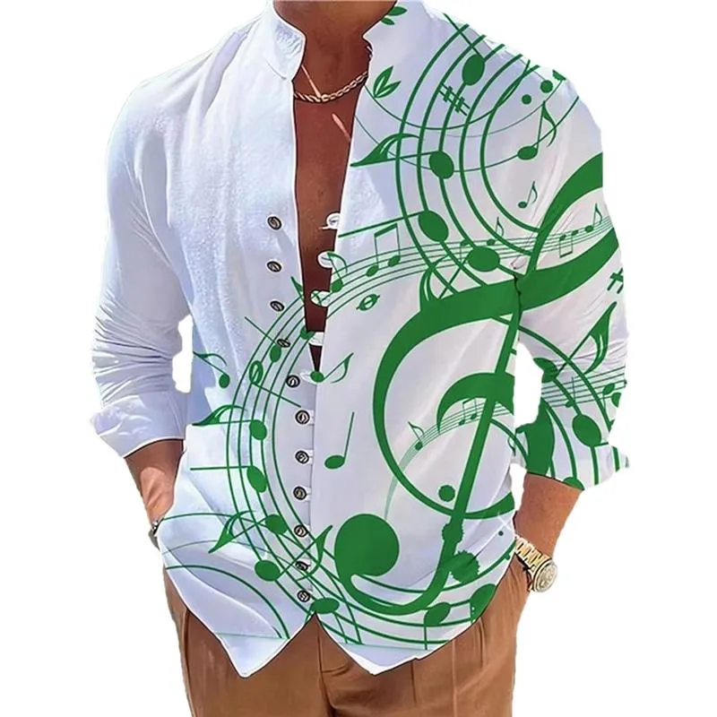 Men's Stand Collar Printed Musical Note Printed Button Long Sleeve Shirt 30315529X sold by Manly product image thumbnail 3