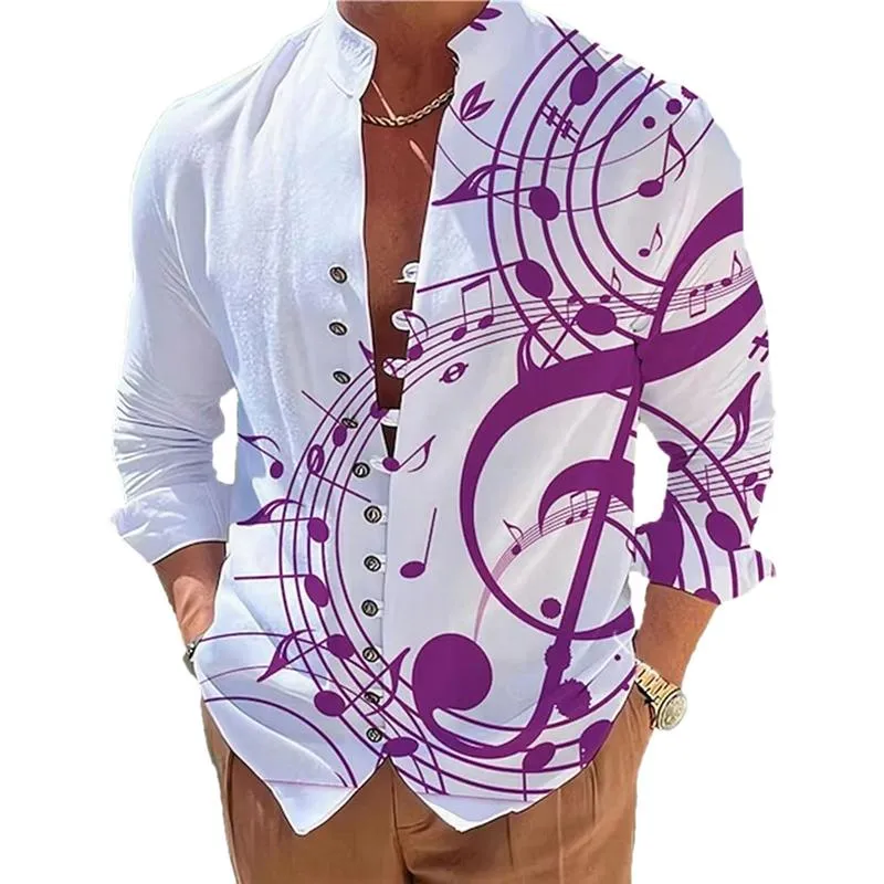 Men's Stand Collar Printed Musical Note Printed Button Long Sleeve Shirt 30315529X sold by Manly product image thumbnail 5
