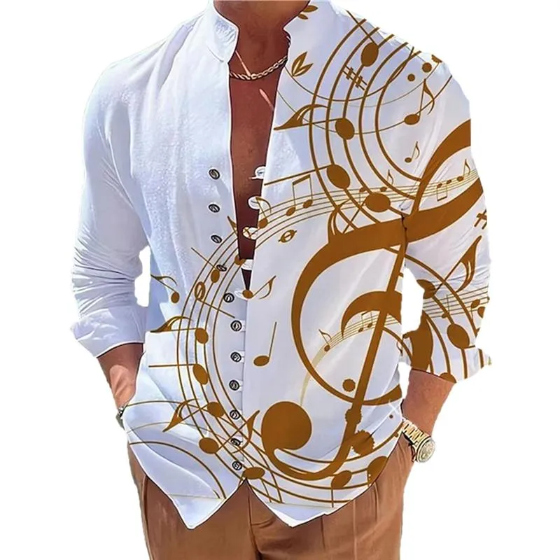 Men's Stand Collar Printed Musical Note Printed Button Long Sleeve Shirt 30315529X sold by Manly product image thumbnail 2