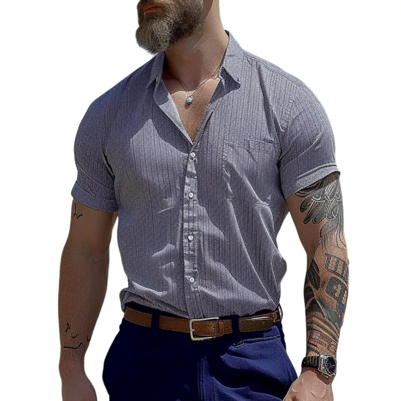 Men's Casual Floral Pocket Lapel Short Sleeve Shirt 22176337TO sold by Manly