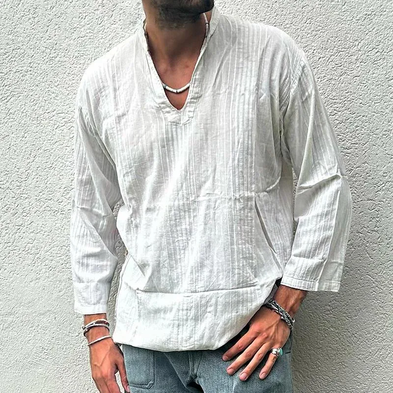 Men's Casual Retro Striped V-Neck Long Sleeve Shirt 01825999TO sold by Manly product image thumbnail 2