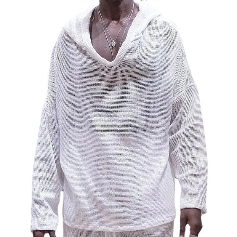 Men's Casual Hooded Solid Color Long Sleeve Loose Hollow Hoodie 87060291M sold by Manly