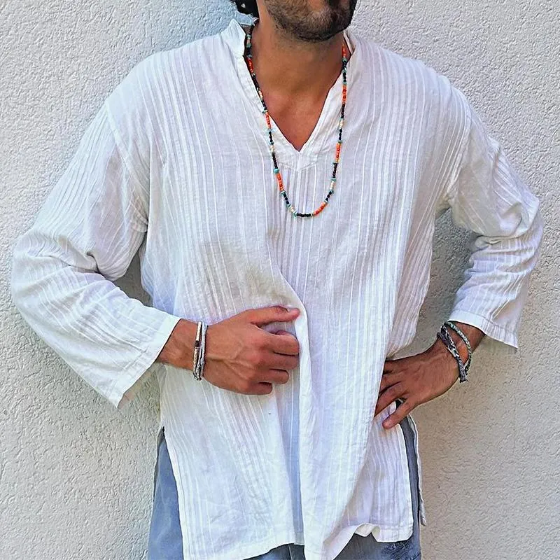 Men's Casual Retro Striped V-Neck Long Sleeve Shirt 01825999TO sold by Manly product image thumbnail 3