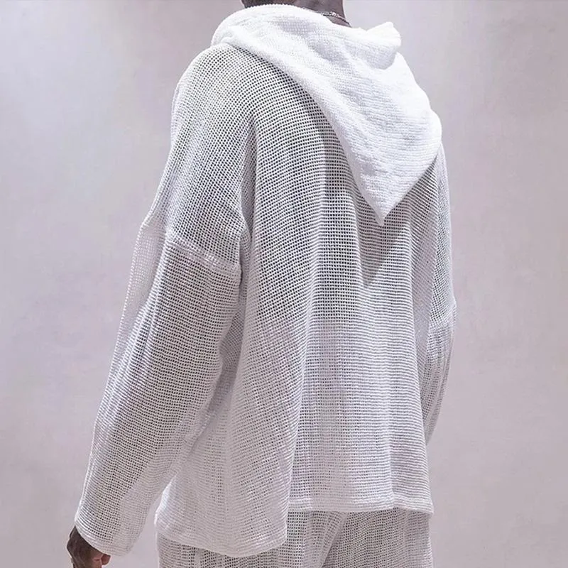 Men's Casual Hooded Solid Color Long Sleeve Loose Hollow Hoodie 87060291M sold by Manly product image thumbnail 4