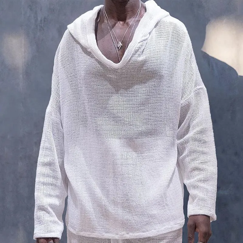 Men's Casual Hooded Solid Color Long Sleeve Loose Hollow Hoodie 87060291M sold by Manly product image thumbnail 3