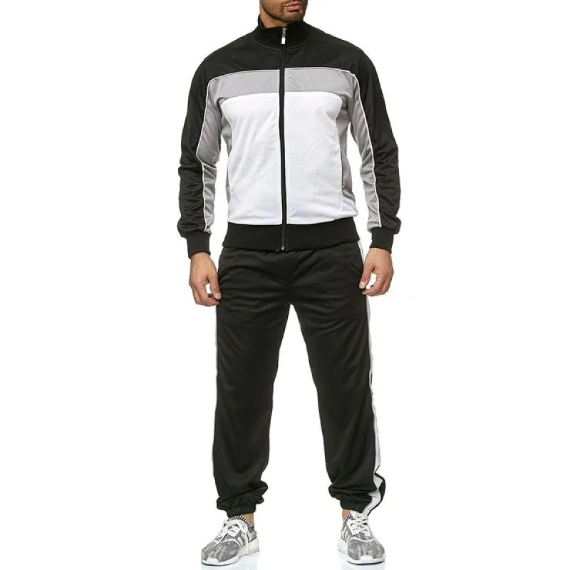 Men's Color Block Lapel Zipper Jacket and Elastic Waist Trousers Sports Set 36675489Z sold by Manly