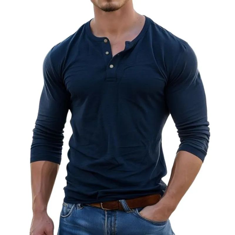 Men's Vintage Casual Solid Color Henley Neck Long Sleeve T-Shirt 18691413TO sold by Manly