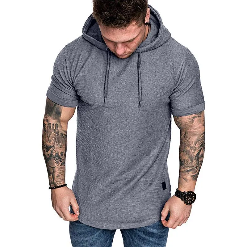 Men's Casual Solid Color Cotton Blend Slim Fit Short-Sleeved Hoodie 26663849M sold by Manly product image thumbnail 5