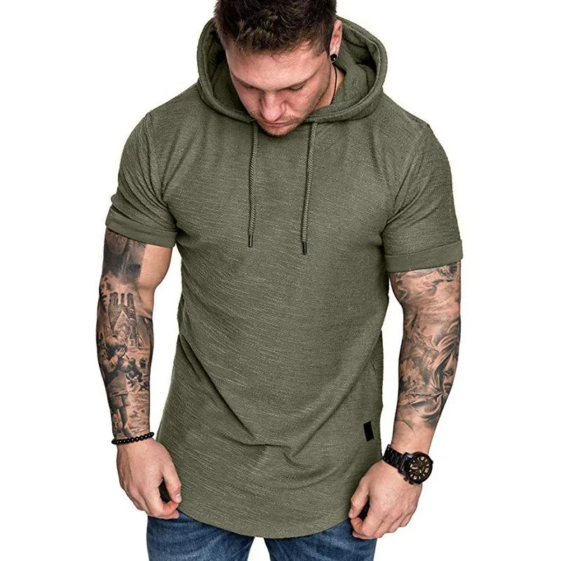 Men's Casual Solid Color Cotton Blend Slim Fit Short-Sleeved Hoodie 26663849M sold by Manly