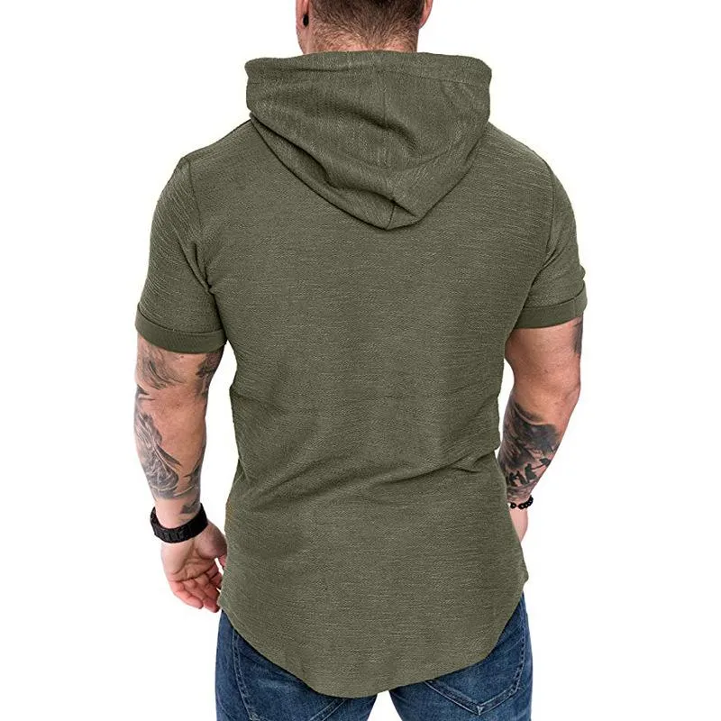 Men's Casual Solid Color Cotton Blend Slim Fit Short-Sleeved Hoodie 26663849M sold by Manly product image thumbnail 3