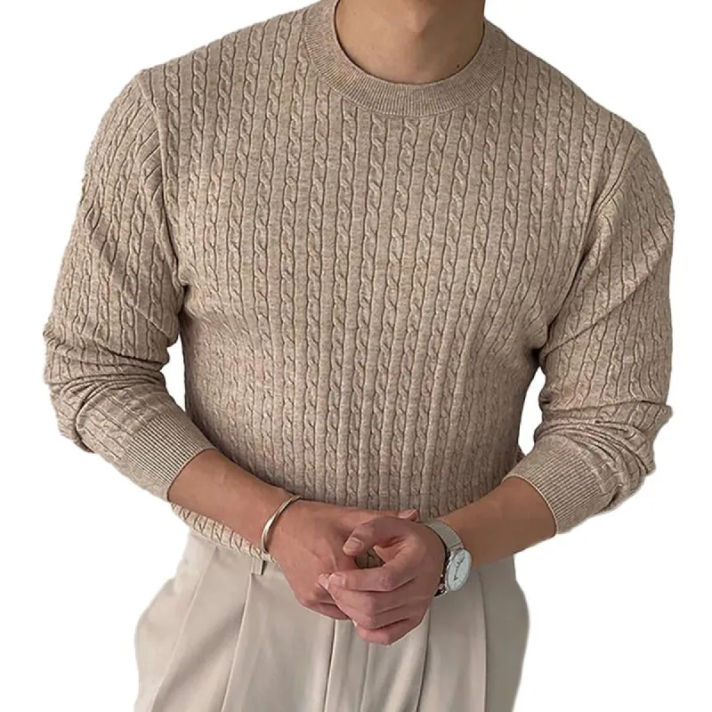 Men's Casual Solid Color Jacquard Round Neck Long Sleeve Sweater 72202836Y sold by Manly