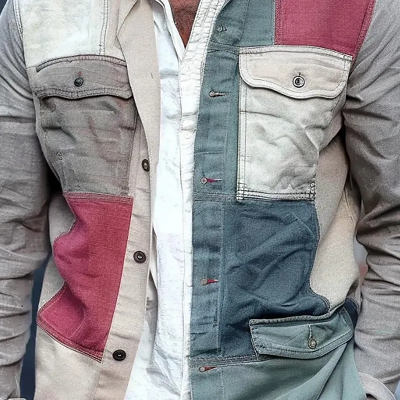 Men's Fashion Colorblock Lapel Breast Pocket Single Breasted Jacket 00705018Z sold by Manly product image thumbnail 3