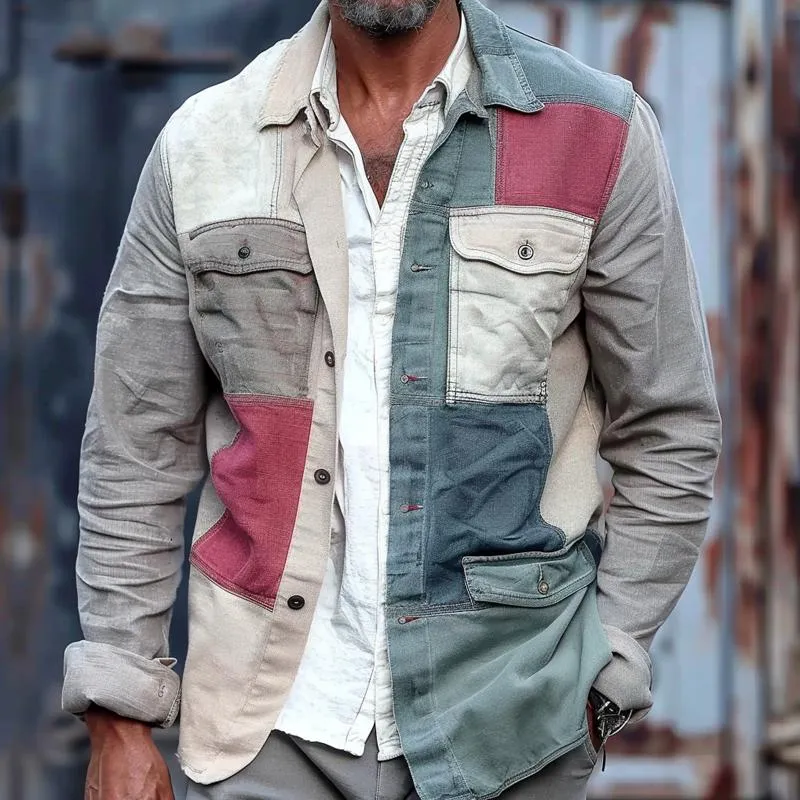 Men's Fashion Colorblock Lapel Breast Pocket Single Breasted Jacket 00705018Z sold by Manly product image thumbnail 2