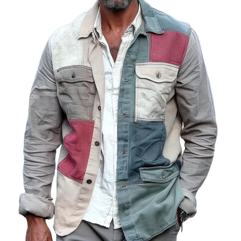 Men's Fashion Colorblock Lapel Breast Pocket Single Breasted Jacket 00705018Z sold by Manly