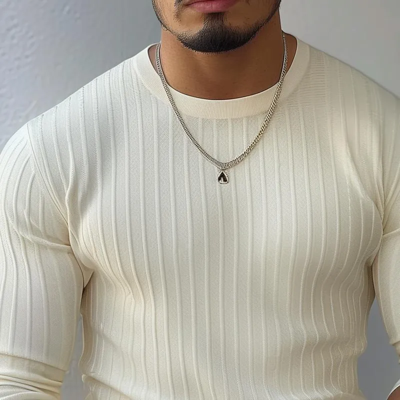 Men's Solid Color Knitted Round Neck Long Sleeve Sweater 58579135Z sold by Manly product image thumbnail 3