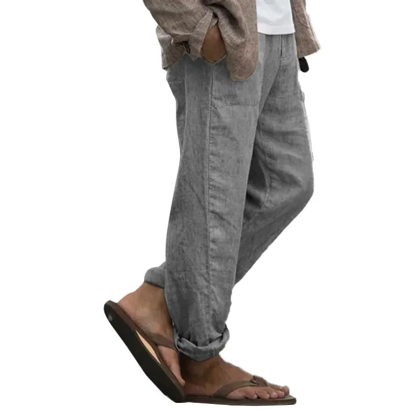 Men's Casual Solid Color Linen Loose Drawstring Trousers 99519117Y sold by Manly