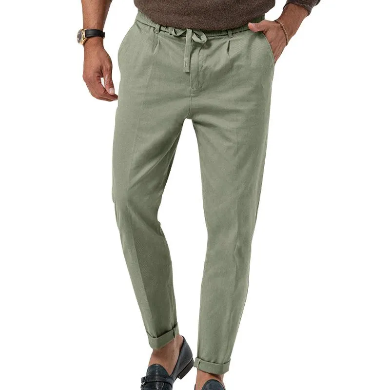 Men's Solid Color Drawstring Elastic Waist Straight Trousers 06224392Z sold by Manly