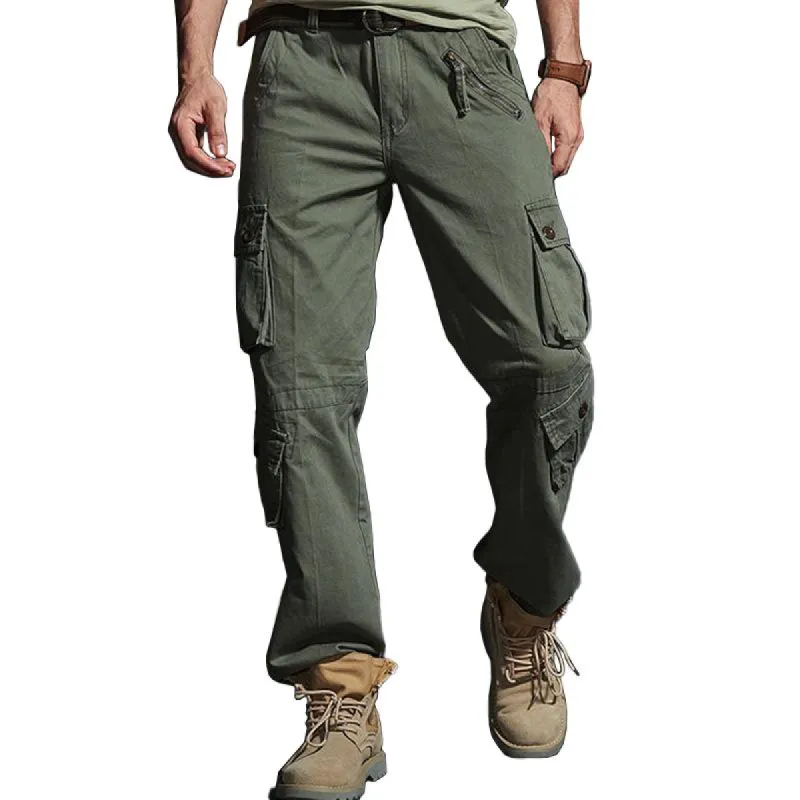 Men's Solid Loose Multi-pocket Cotton Cargo Pants 27845748Z sold by Manly