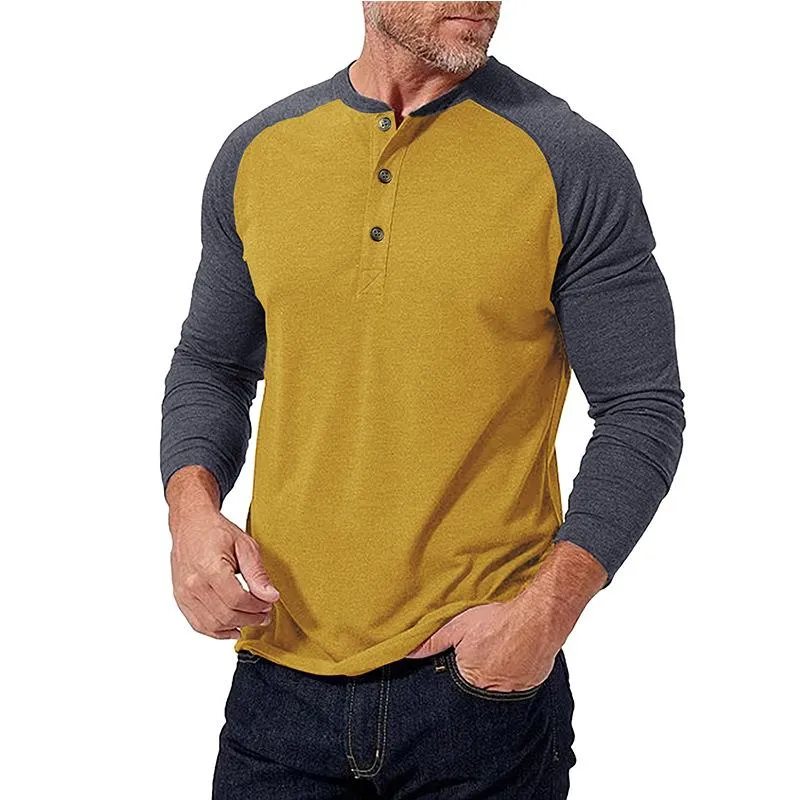Men's Casual Colorblock Henley Collar Slim Fit Long Sleeve T-Shirt 79379658M sold by Manly