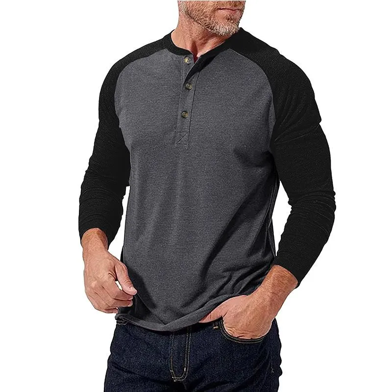 Men's Casual Colorblock Henley Collar Slim Fit Long Sleeve T-Shirt 79379658M sold by Manly product image thumbnail 2