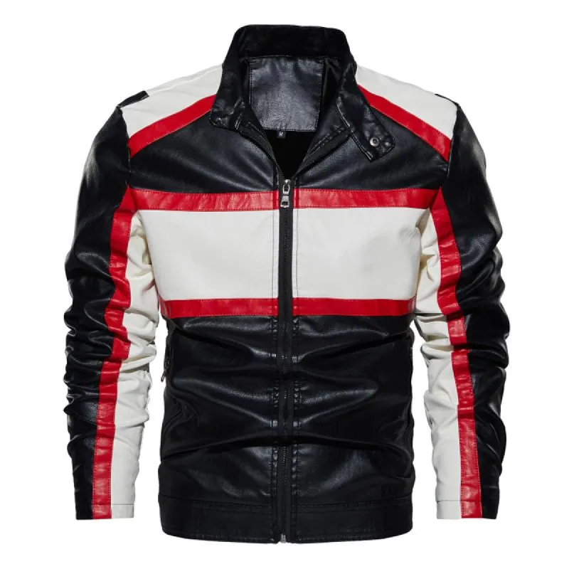 Men's Fashion Color Block Zipper Biker Leather Jacket 98247598Z sold by Manly