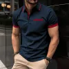 Men's Casual Color Block Lapel Short Sleeve Polo Shirt 08940768M sold by Manly