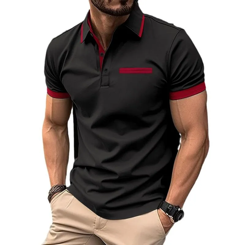 Men's Casual Color Block Lapel Short Sleeve Polo Shirt 08940768M sold by Manly