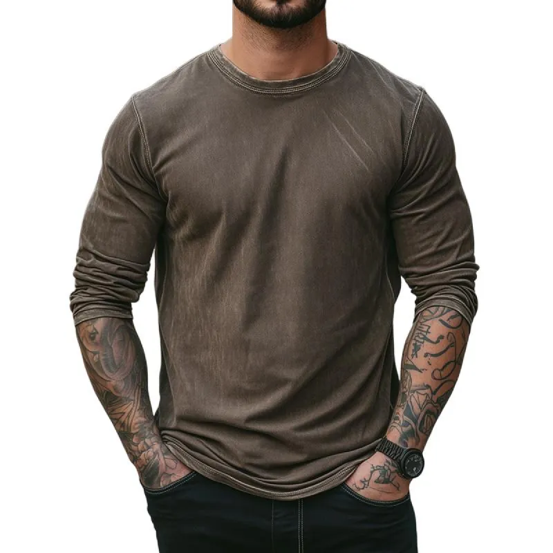 Men's Retro Casual Round Neck Long Sleeve T-Shirt 70149394TO sold by Manly