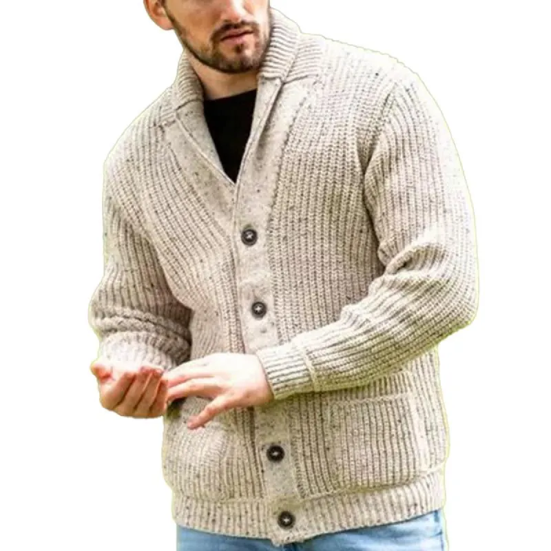 Men's Vintage Heather Long Sleeve Lapel Pocket Sweater Cardigan 08614962Y sold by Manly