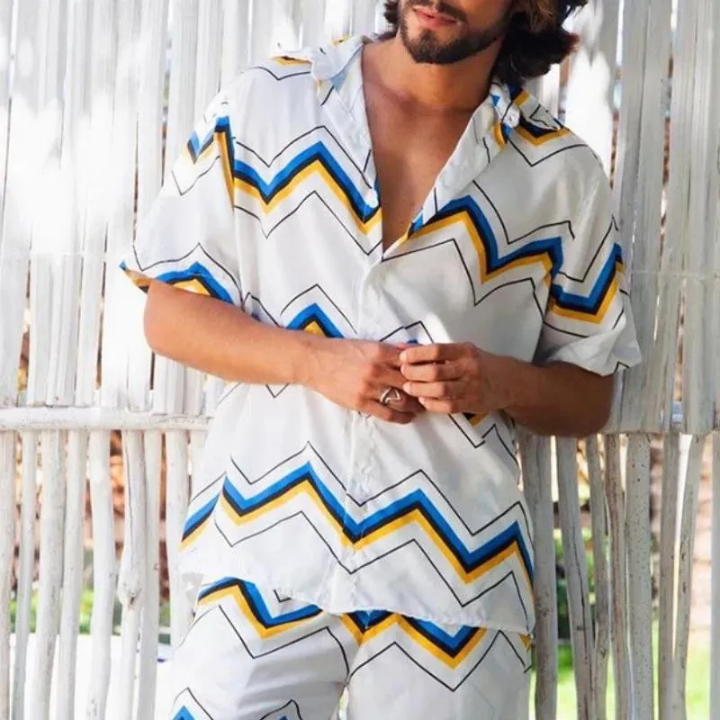 Men's Striped Print Short Sleeve Shirt Shorts Set 59334481Y sold by Manly product image thumbnail 2