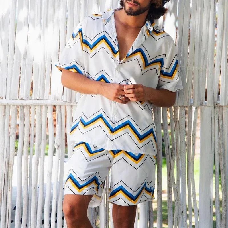 Men's Striped Print Short Sleeve Shirt Shorts Set 59334481Y sold by Manly product image thumbnail 3