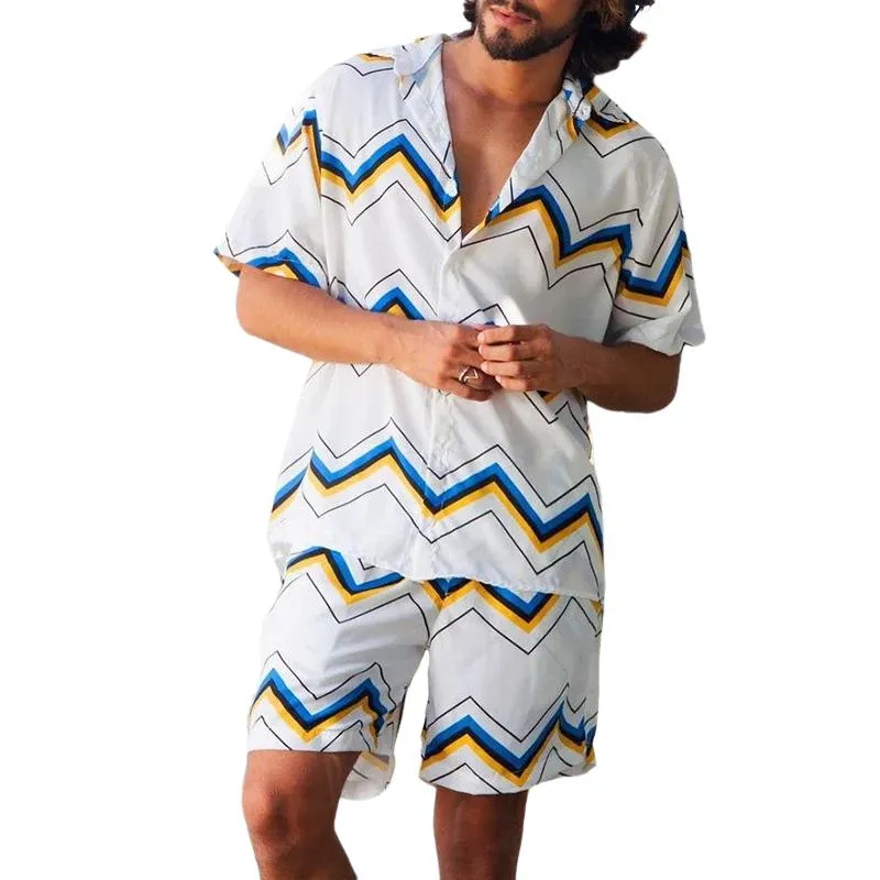 Men's Striped Print Short Sleeve Shirt Shorts Set 59334481Y sold by Manly