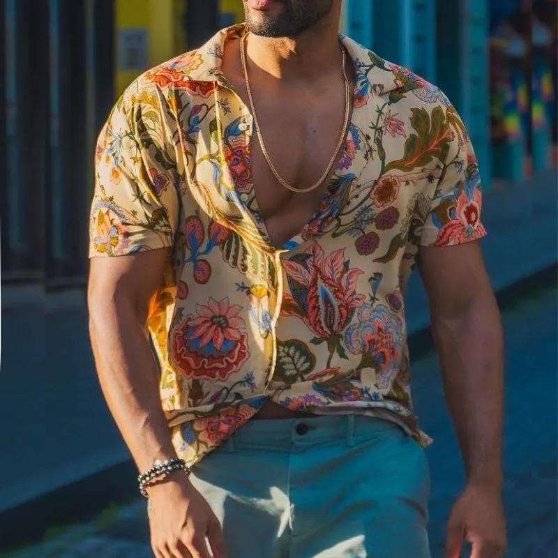 Men's Retro Casual Floral Beach Lapel Short Sleeve Shirt 80018103TO sold by Manly product image thumbnail 2