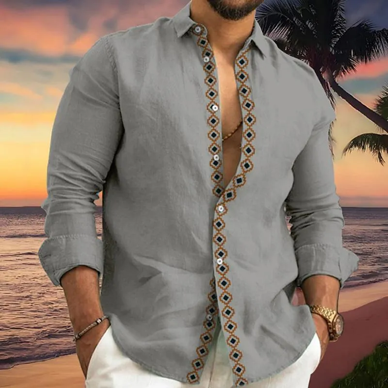 Men's Casual Printed Panel Lapel Long Sleeve Shirt 16478976Y sold by Manly product image thumbnail 2