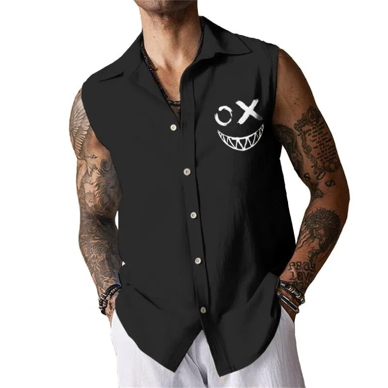 Men's Casual Solid Color Smiley Face Sleeveless Shirt Tank Top 96384463TO sold by Manly