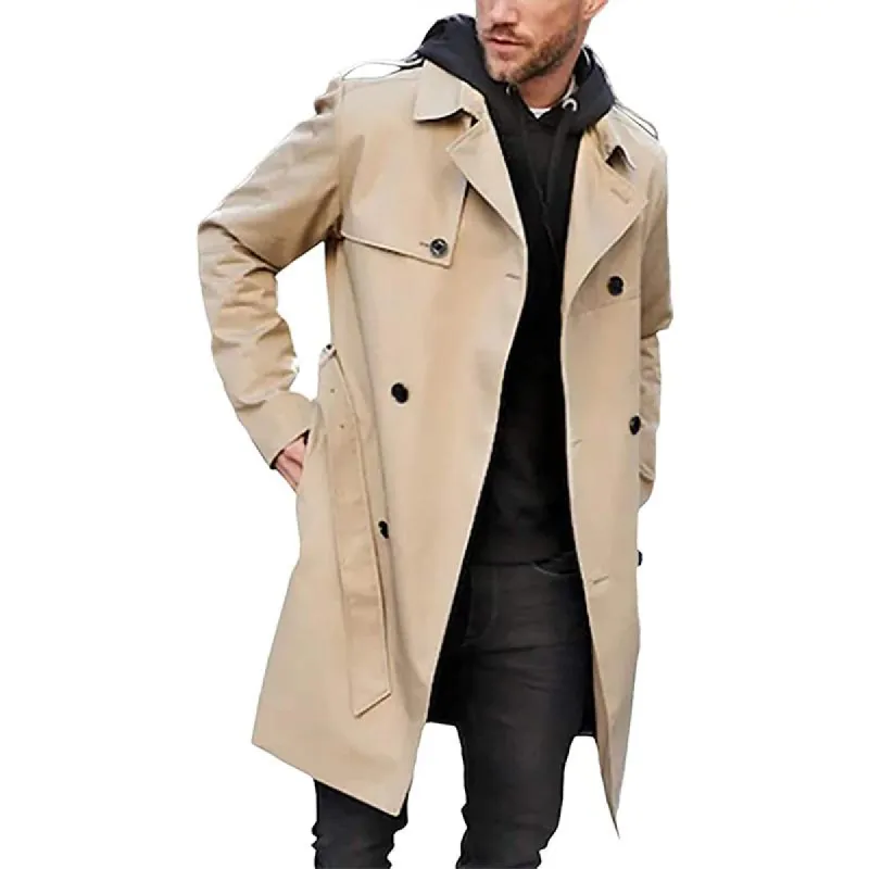 Men's Solid Slim Lapel Double Breasted Trench Coat 99681313Z sold by Manly
